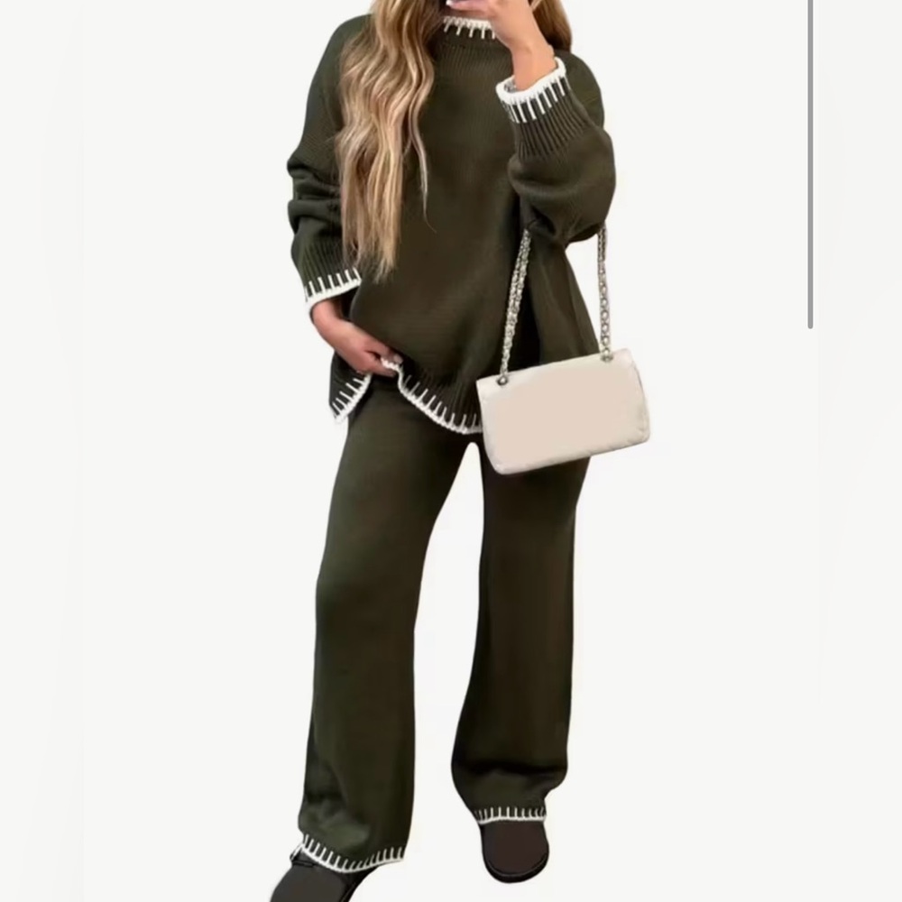 Olive Green Women's Knit Pants Set